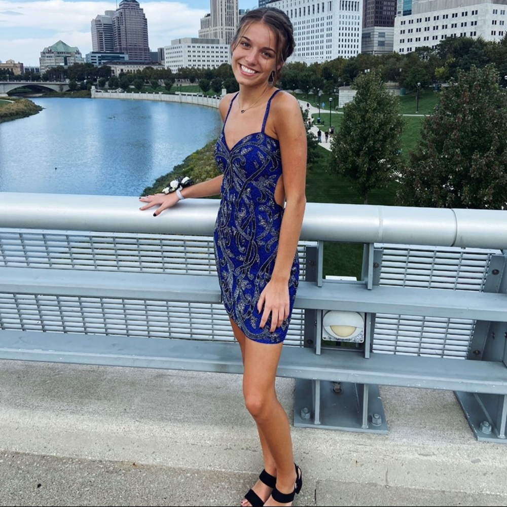 Royal blue sequin homecoming dress